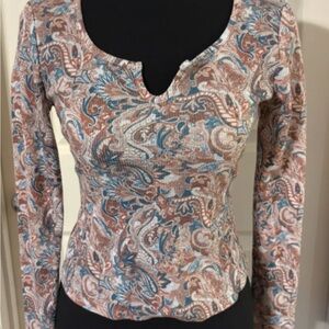 Gypsies & Moondust Paisley Long Sleeve Top - Blue and Brown